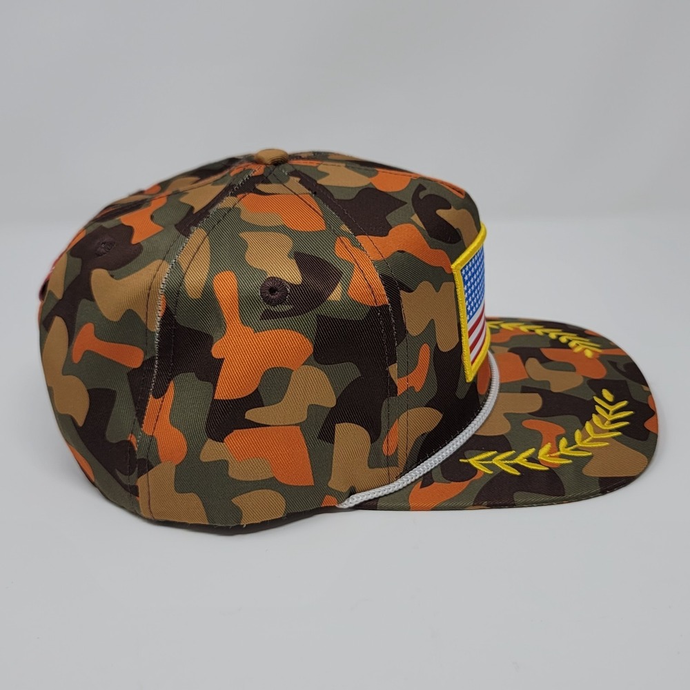 Staunch Traditional Outfitters Men's Snapback Hat Orange Camo USA Flag Patch Cap - Picture 4 of 7